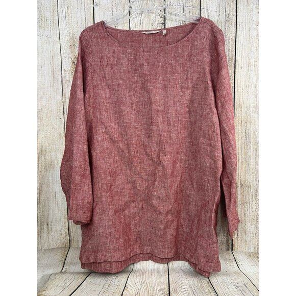 Soft Surroundings Linen‎ Top Tunic Sz L Red Marled Pullover Lagenlook Resortwear - Picture 2 of 7